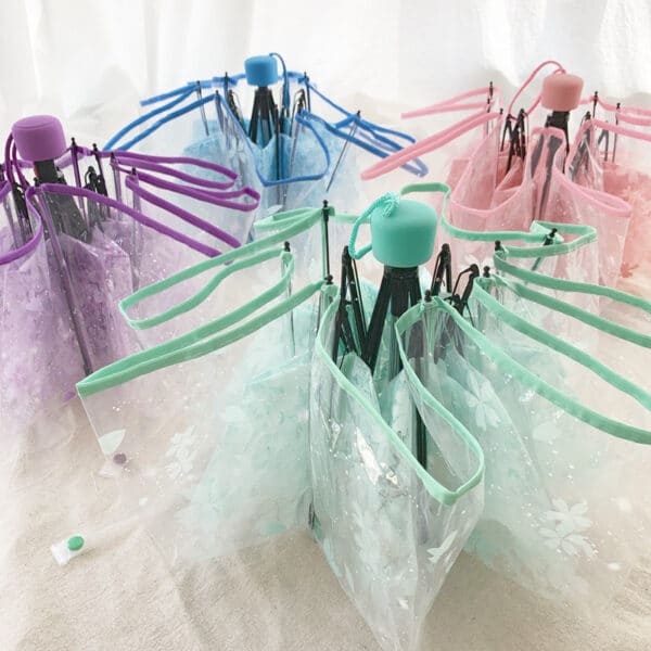 Transparent Tri-fold Floral Umbrella - stand