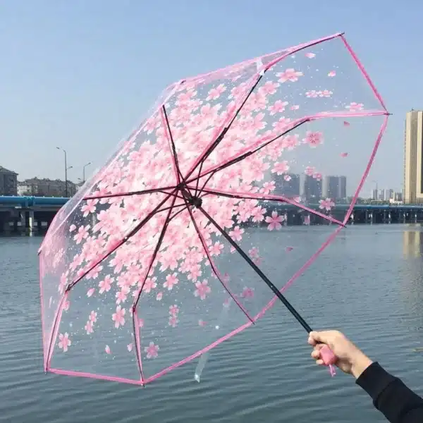 Transparent Tri-fold ping Floral Umbrella